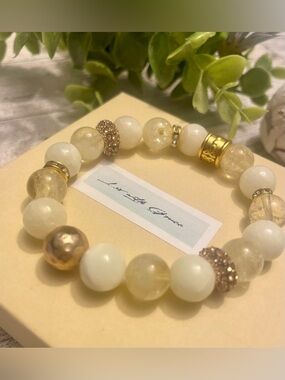 Butter Yellow Citrine and Quartz 11mm Bracelet Gold and CZ Accented